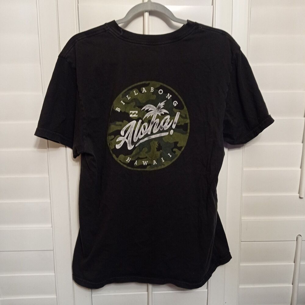 BILLABONG Men's LARGE Tee Aloha Surfer Beach Black T Shirt